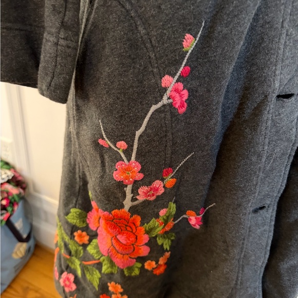 Johnny Was Gray Floral Embroidered Coat - Picture 6 of 8